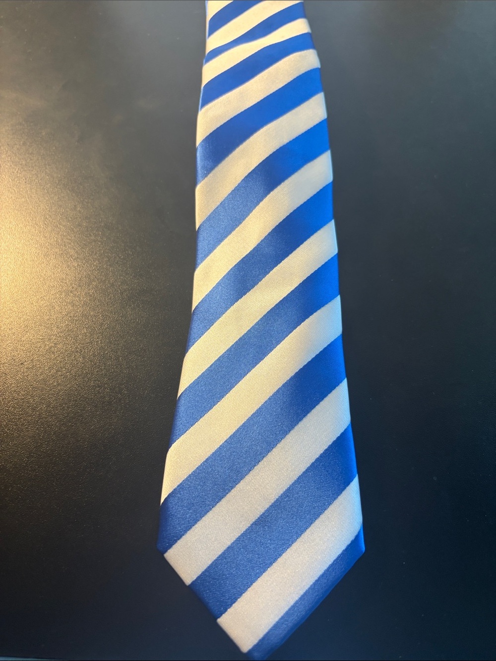 Men's Blue and White Striped Satin Tie